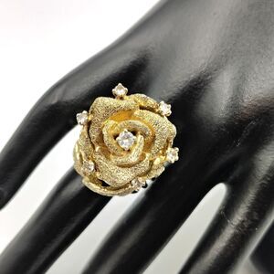 Les Bernard Sterling Silver 925 Vermeil Clear Topaz Flower Cocktail Ring Sz 7